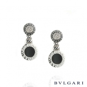 Bvlgari 18k White Gold Diamond & Onyx Earclips